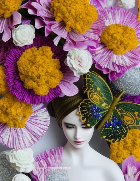 Glittering Marigold Bouquet with Butterflies: Hyper-realisti...