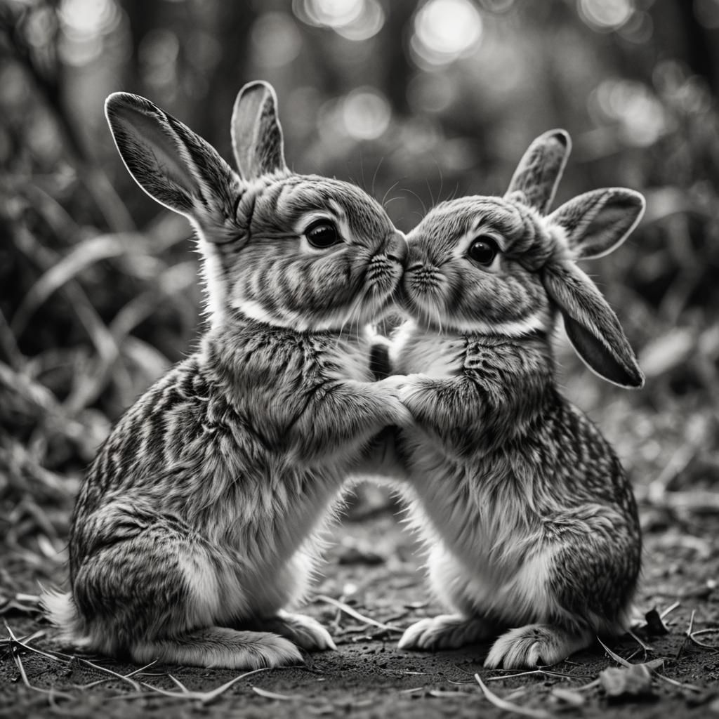 Two Cute Bunnies Share a Kiss