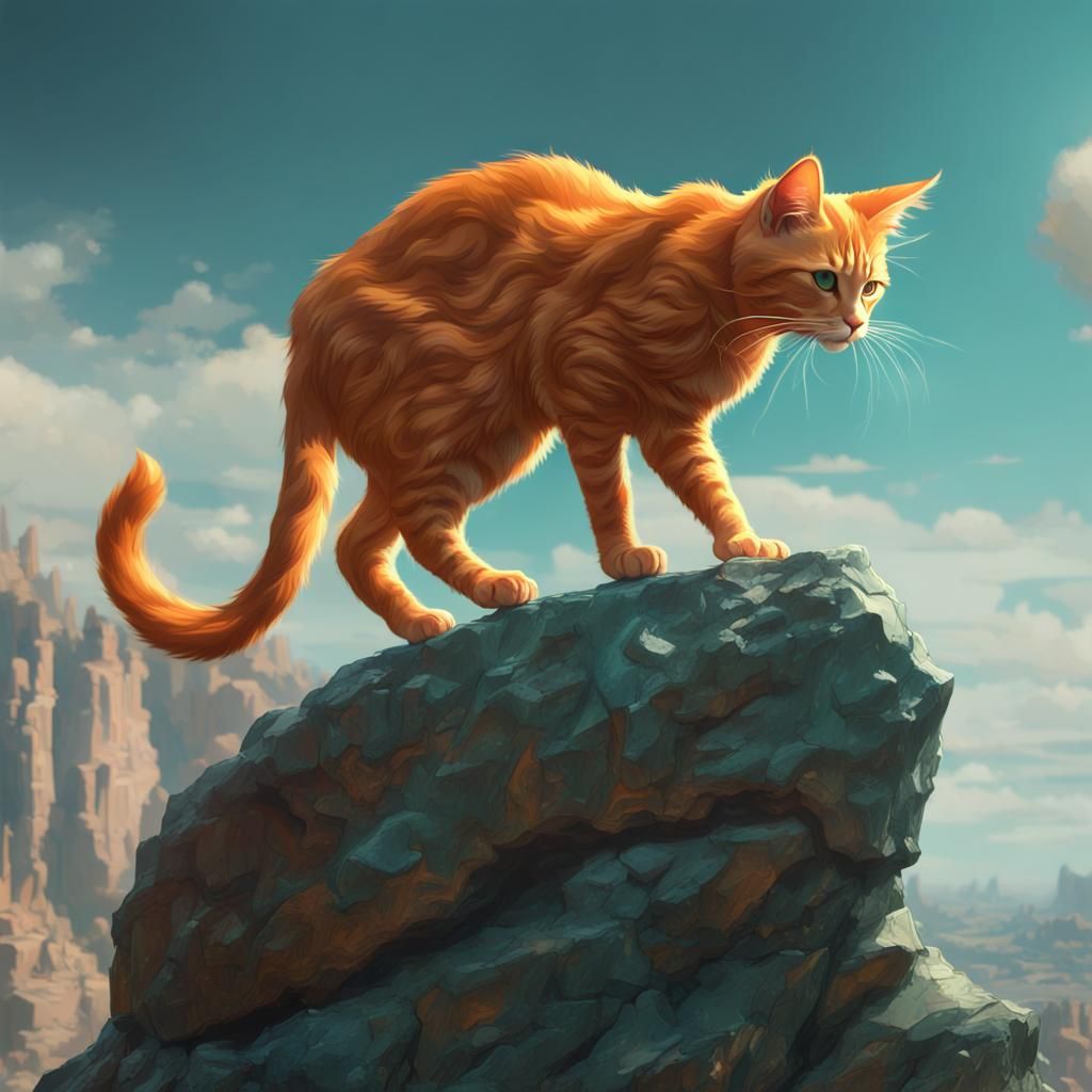 Orange Cat in Storm, Art Nouveau Concept Art