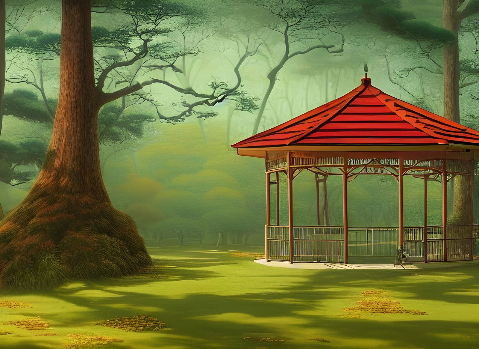 Whimsical Gazebo in Spring Forest, Surreal 3D Render