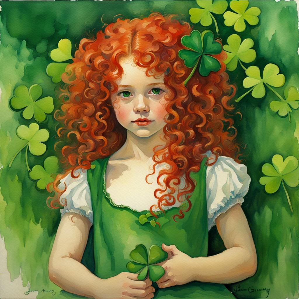 St. Patrick's Girl with Shamrock Background