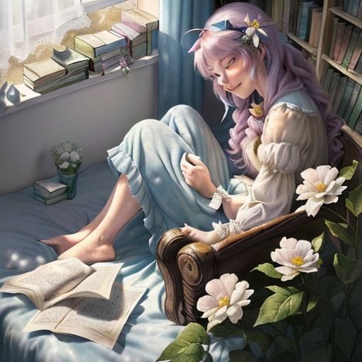 Cartoon Character in Cozy Room with Moonlight