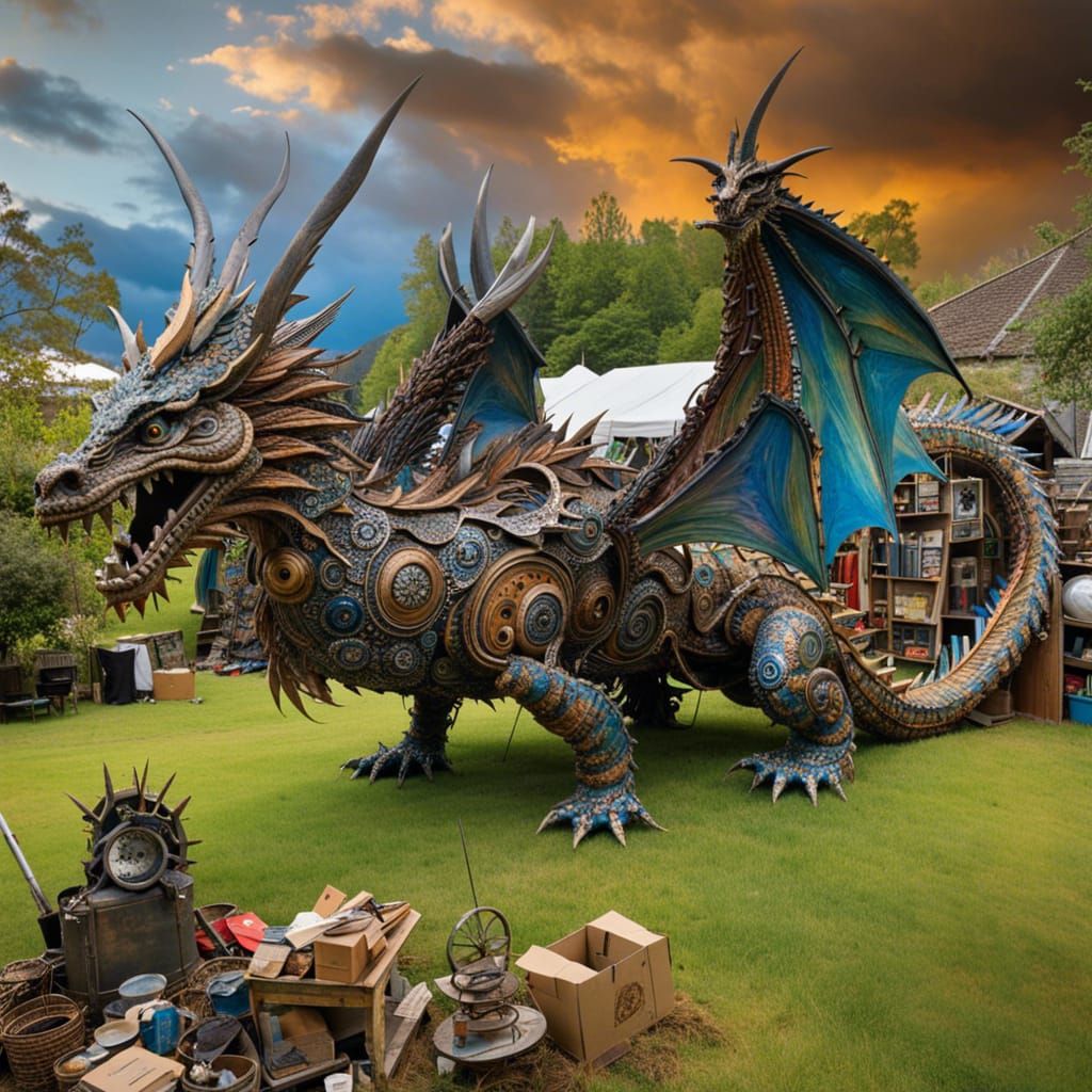 Junkyard Dragon Sculpture: Hyperrealistic Fantasy Art