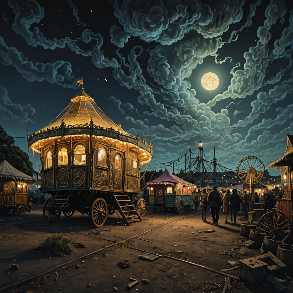 Noctilucent Gypsy Caravan in Atmospheric Chalk Art