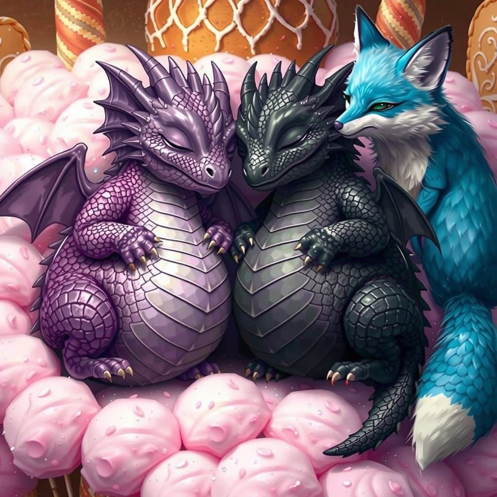 Chubby Dragons Slumber in Candy Palace Wonderland