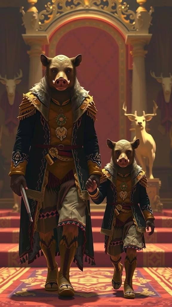 Boar Kings in Ornate Palace, Fantasy Concept Art