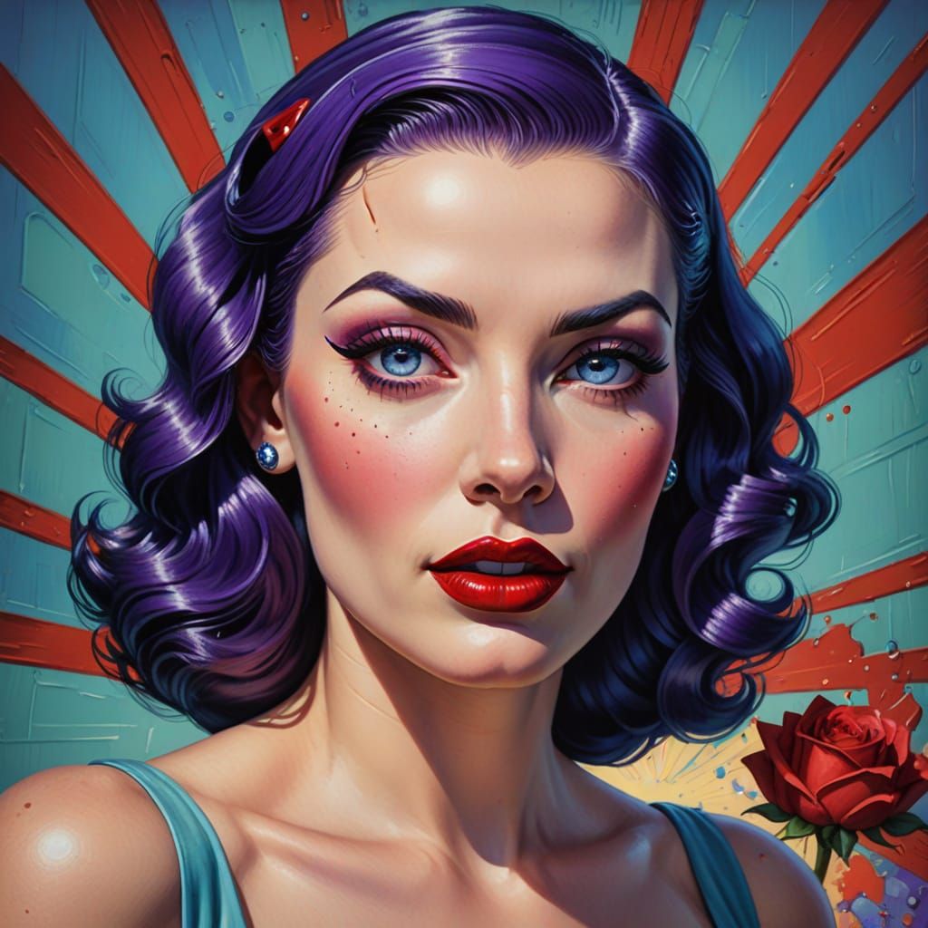 Vibrant 1950s Pinup Girl with Whimsical Flair