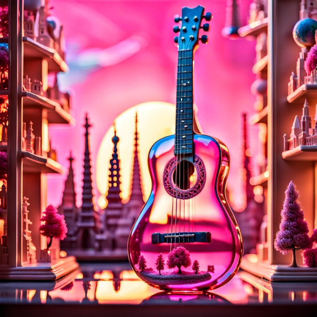 Surreal Pink Glass Guitar Miniature World