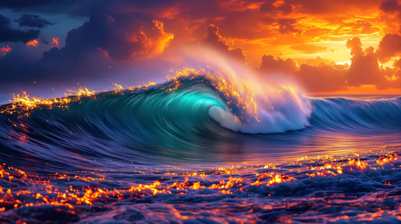 Fiery Sea: Golden Hour Volcanic Landscape