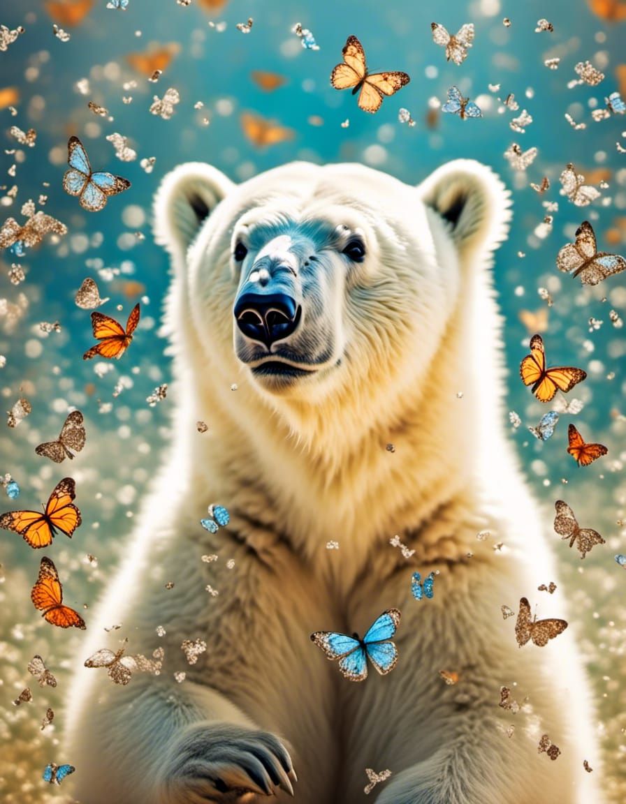 Polar Bear Cub Counting Butterflies: Microphotograph
