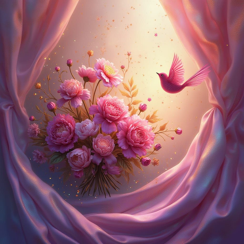 Whimsical Floral Wonderland in Shimmering Hues