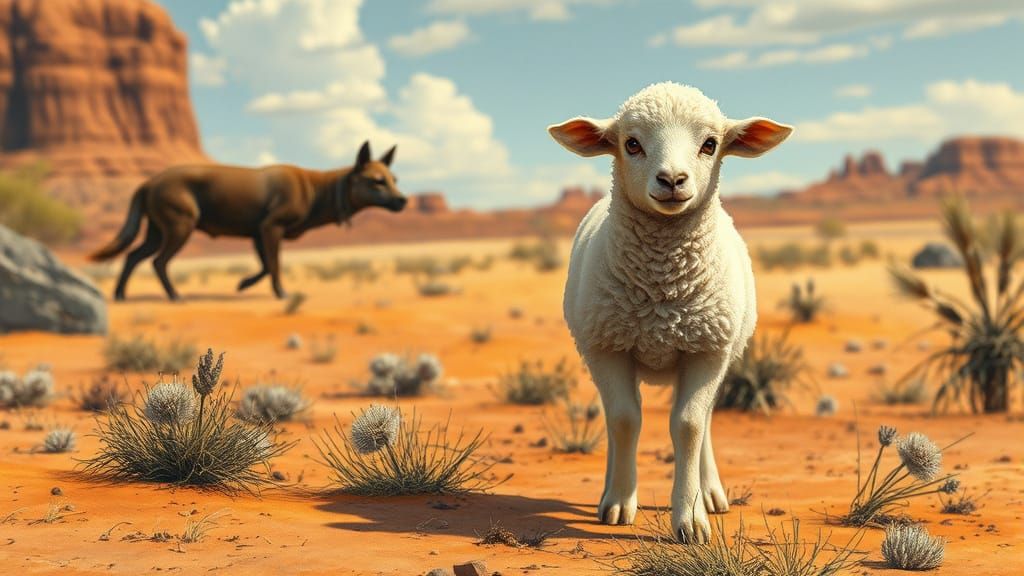 Frightened Lamb in Outback, Illustrated Style