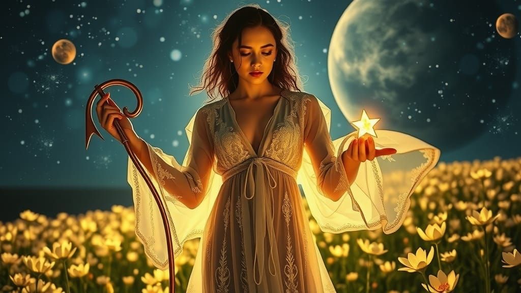 Ethereal Gardener in a Dreamlike Landscape