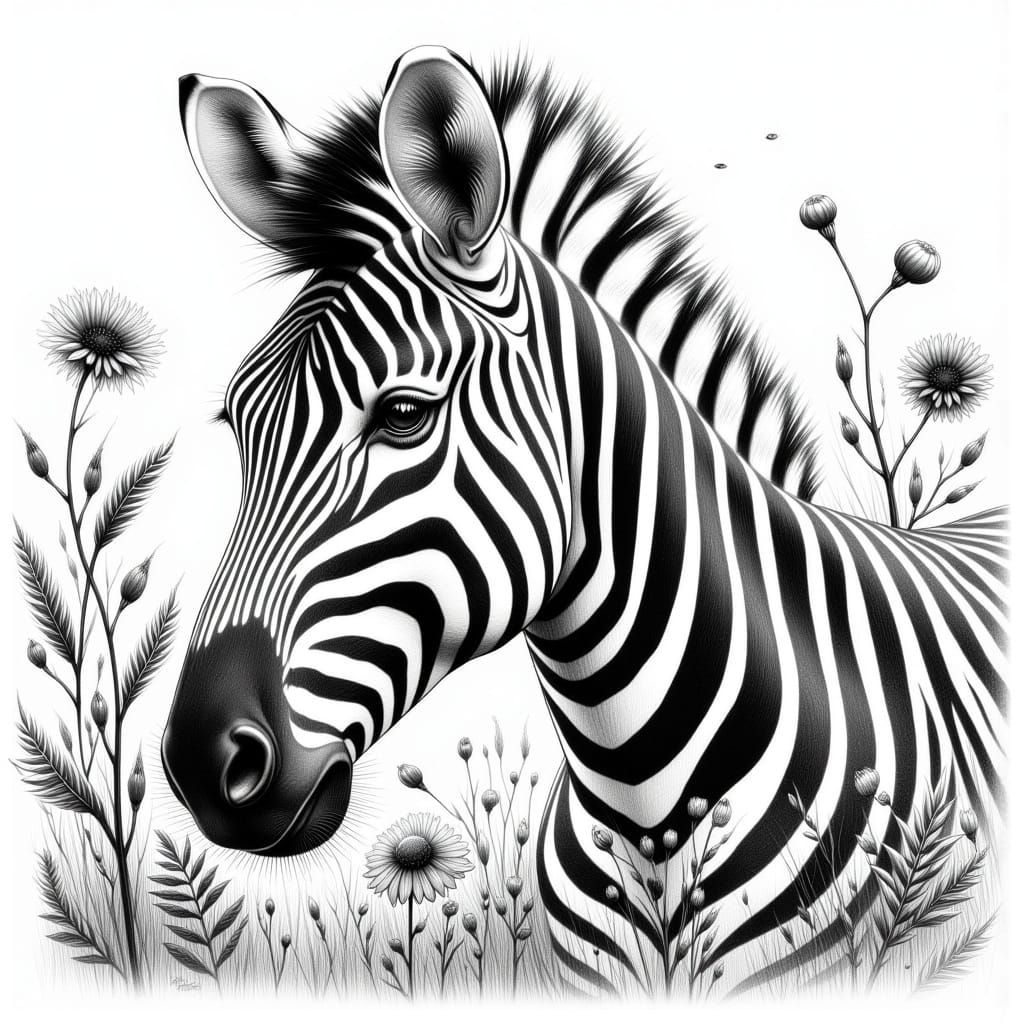 Detailed Pencil Portrait of an African Zebra
