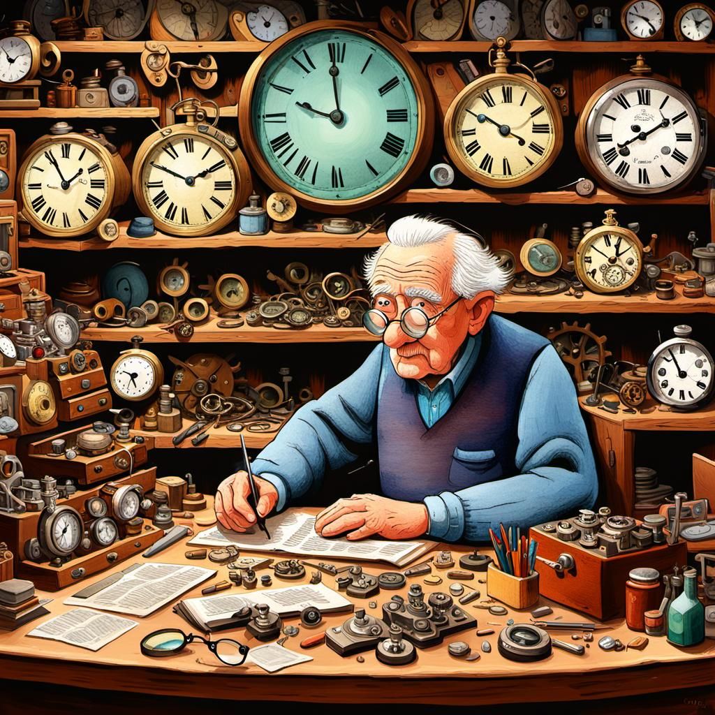 Cozy Watchmaker Cartoon in Nostalgic 3D Style