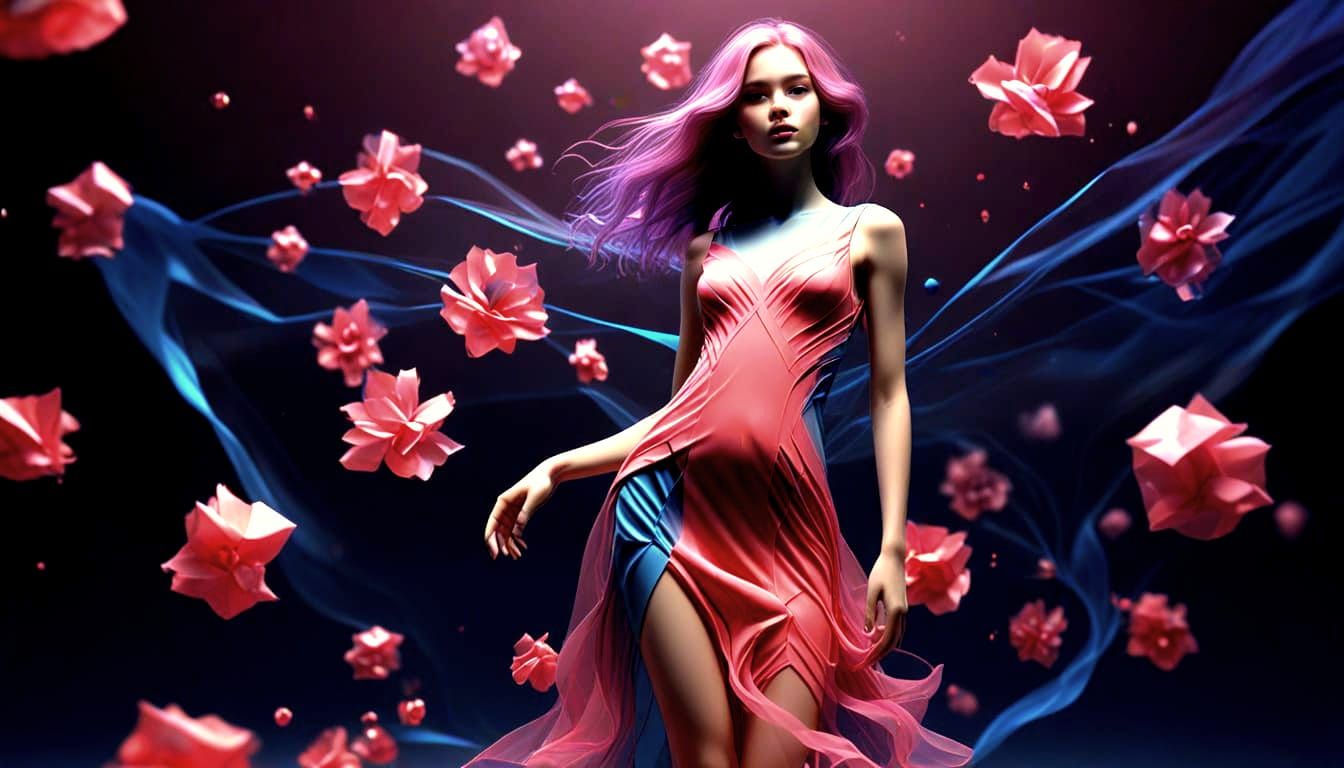 Gauzy Pink-Blue Tulle Dress in Low-Poly 3D Model Render