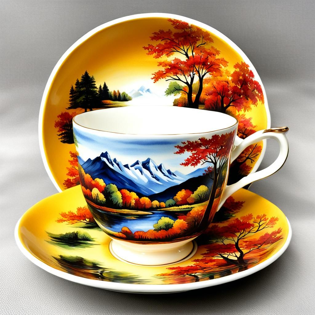 Autumn Landscape Inside Decorative Teacup