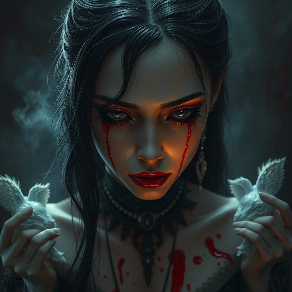 Gothic Woman in Tears, Epic Cinematic Digital Art
