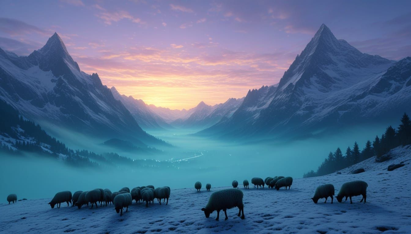 Ethereal Alpine Panorama in Celestial Hues