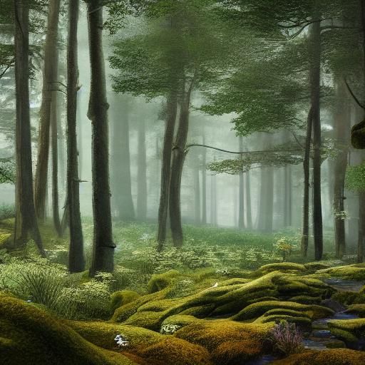 Mystical Forest Landscape with River in Detailed Matte Paint...