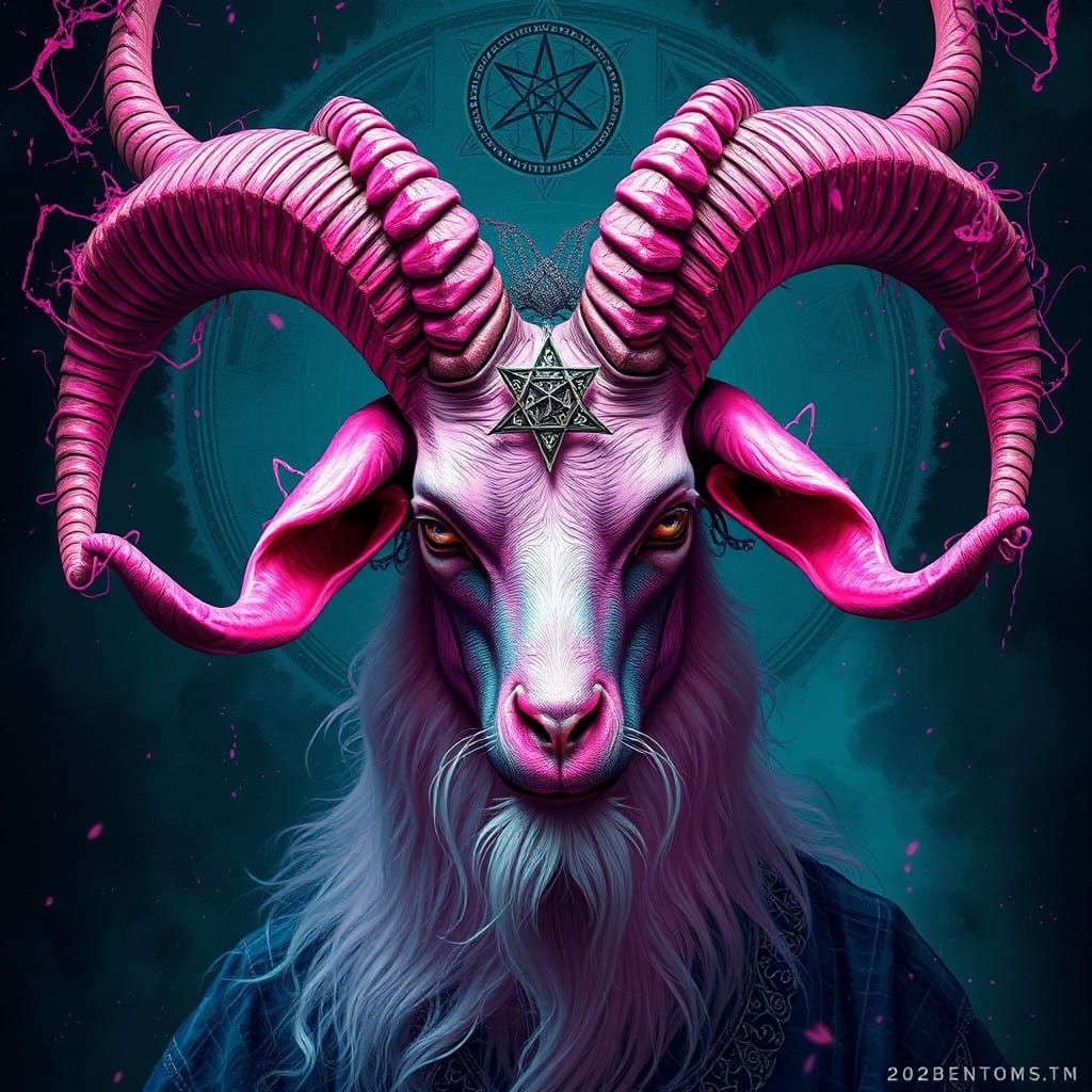 Puffy Pink Goat Goddess in Sinister Gothic Portraiture