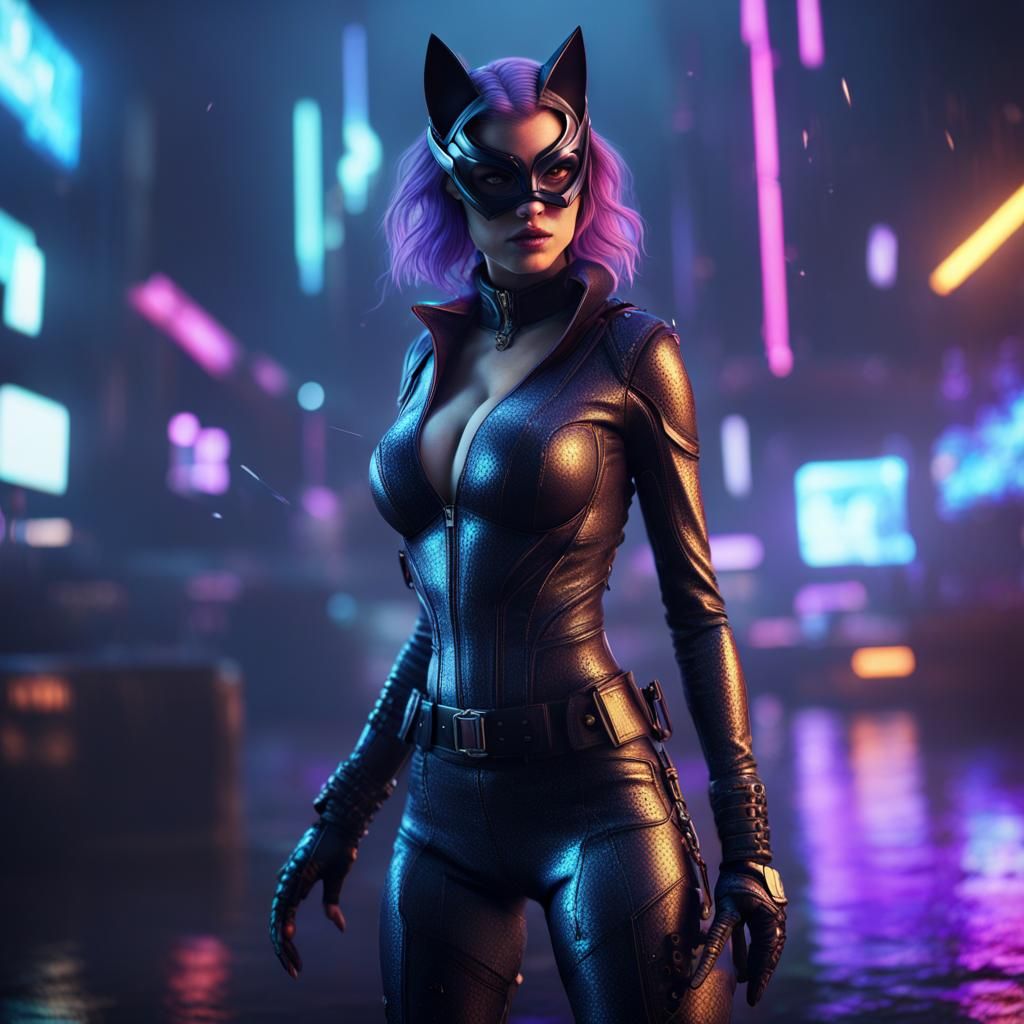 Cyberpunk Cat Woman in Grunge Style Gameart