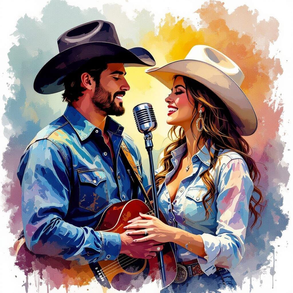 Cowboy and Cowgirl Duet in Abstract Style