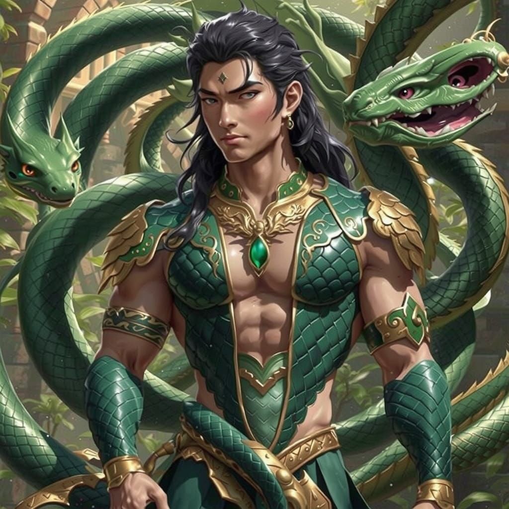 Surreal Scholar Naga Crafts Magical Amulet in Whimsical Real...