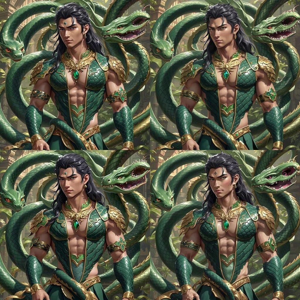 Ethereal Male Naga Scholar in Contemplative Study