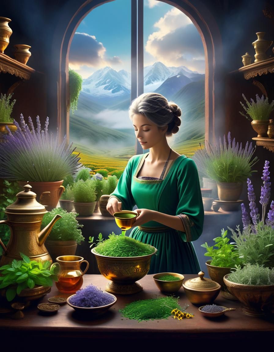 A healer making herbal medicine tea