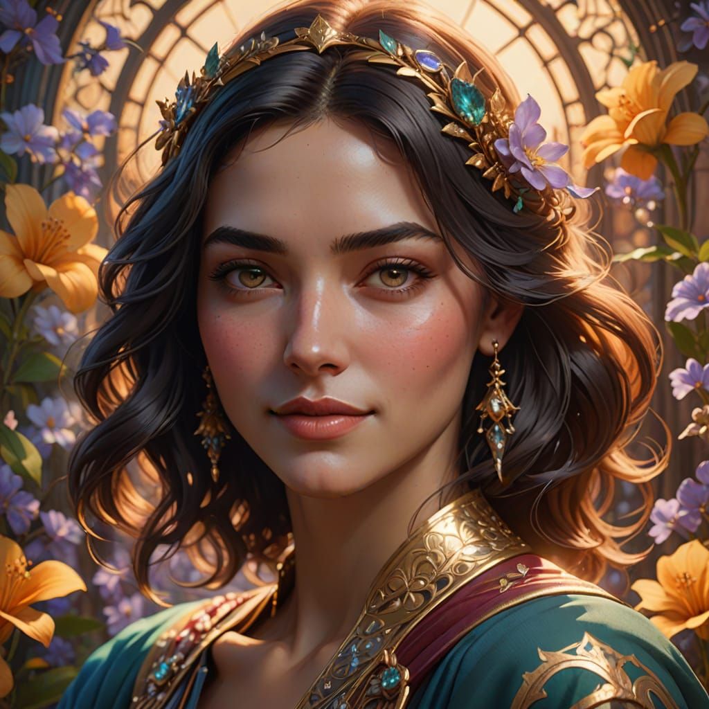 Ethereal Art Nouveau Lady with a Warm Smile