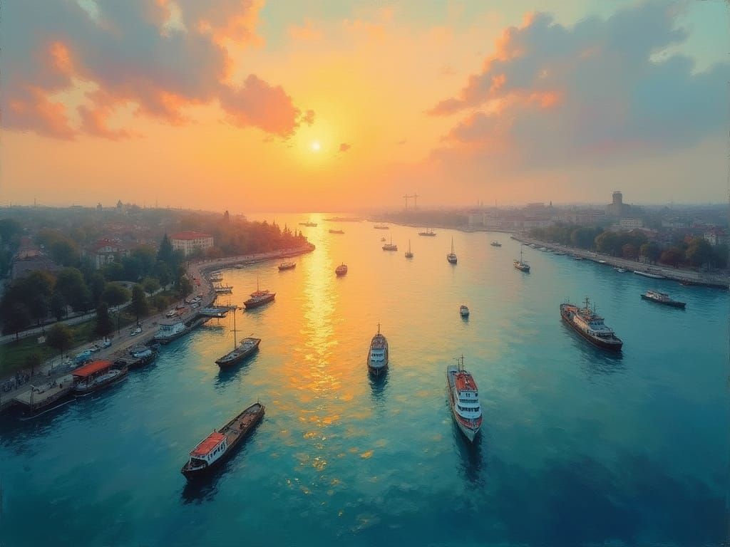 Serene Harbour Scene in Impressionist Style