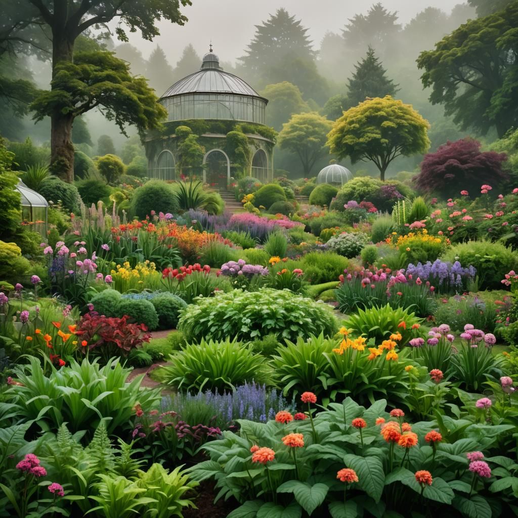 Botanical Garden and Forest in Impressionist Style