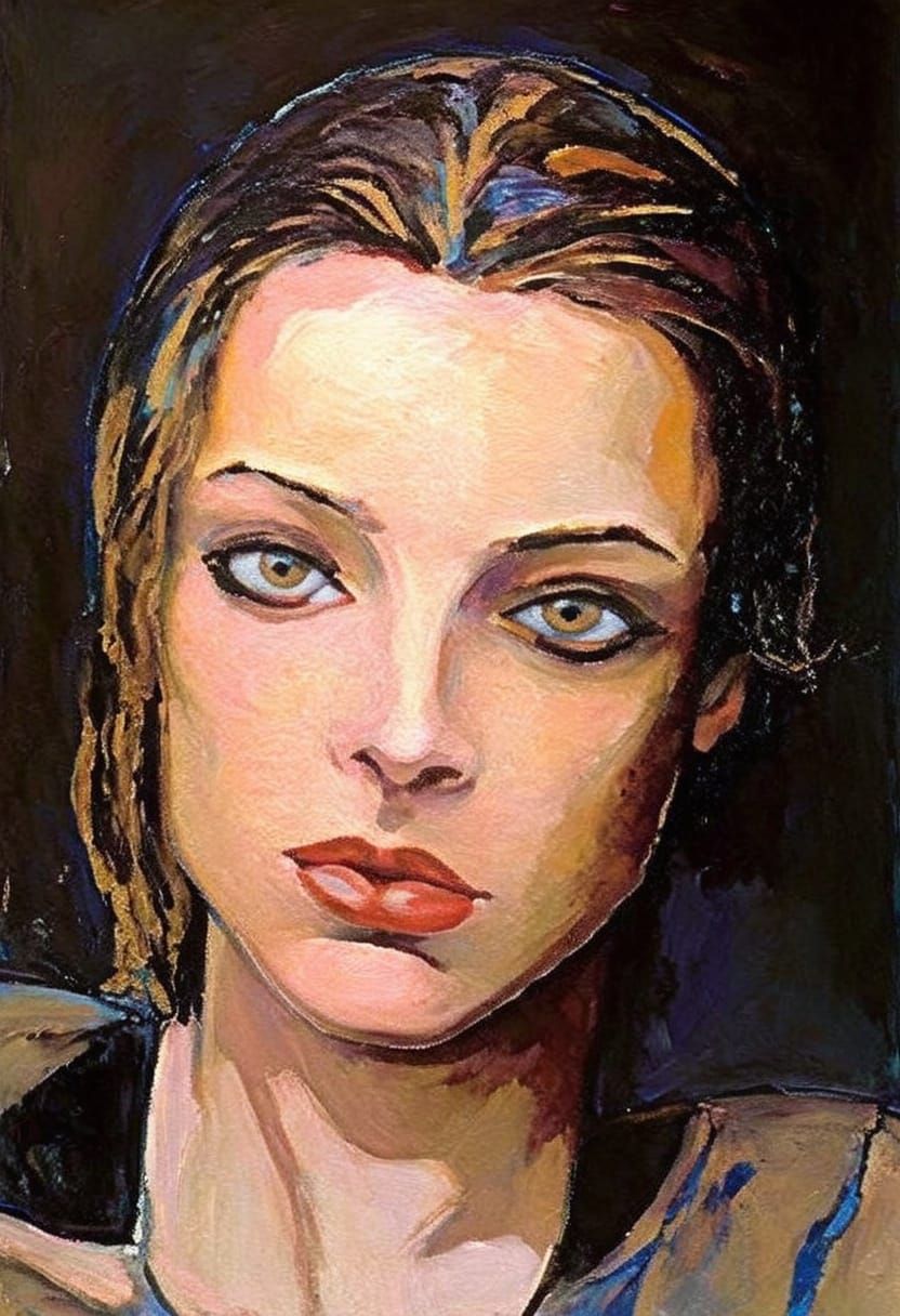 Goth Emo Girl Portrait in Impasto Style