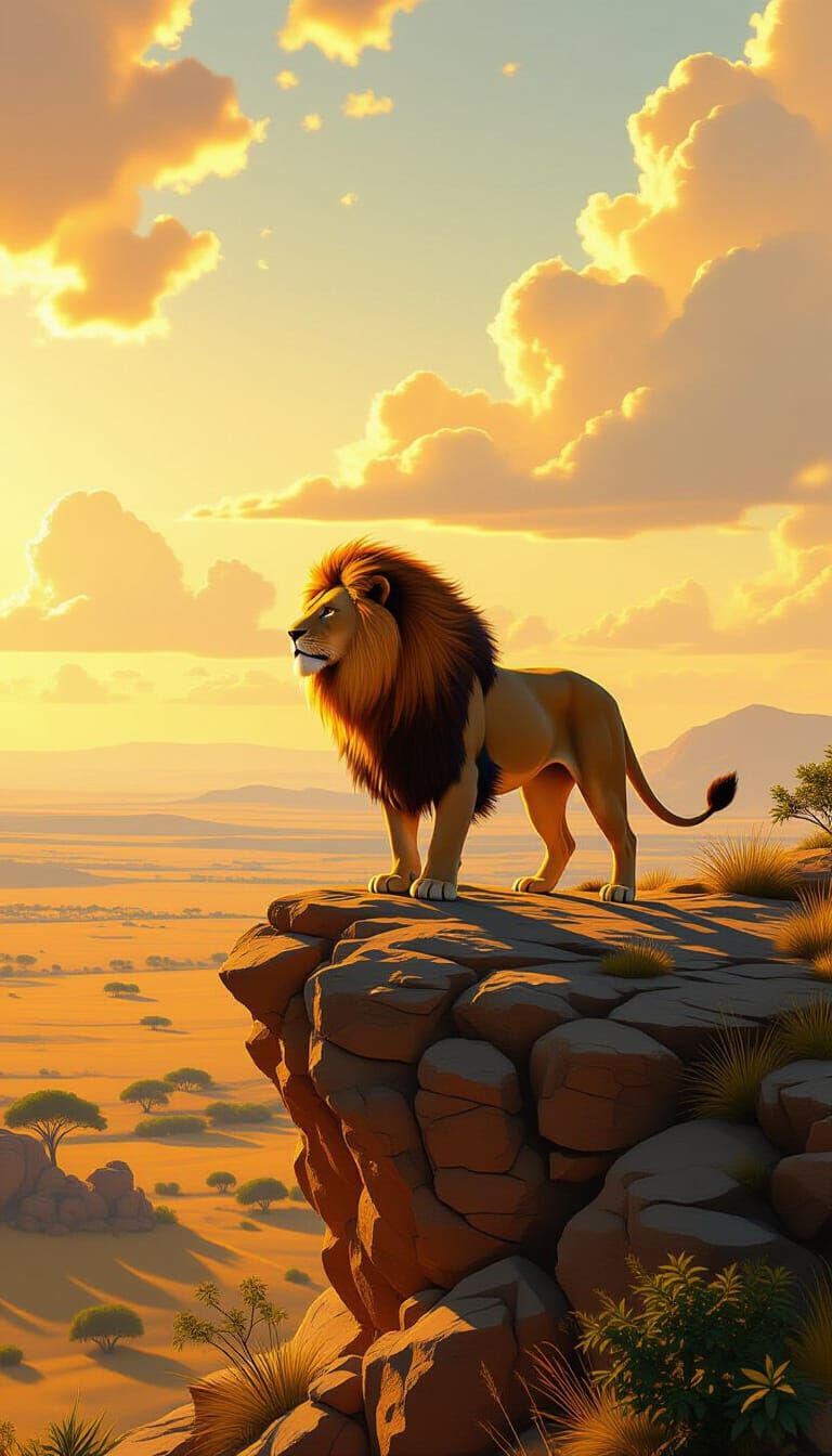 Majestic Lion with Fiery Mane on Rocky Crag