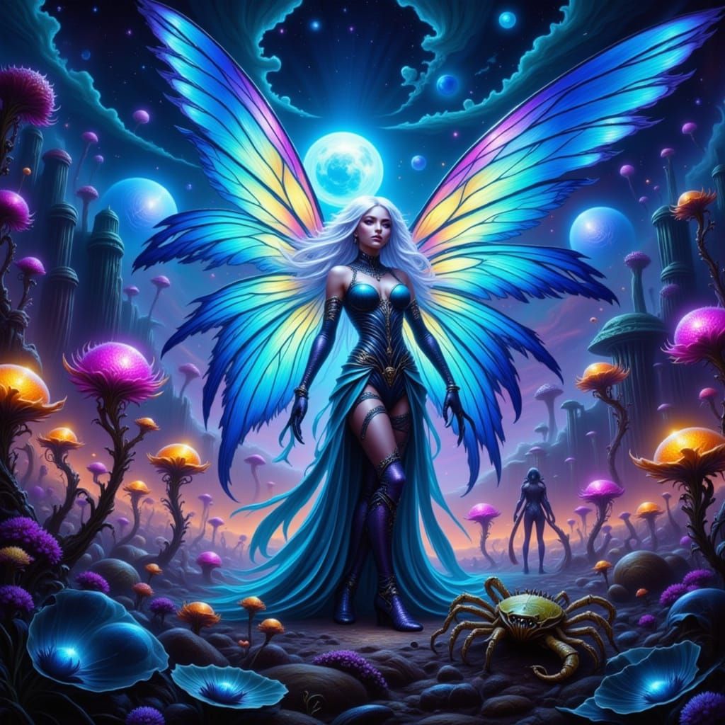 Ethereal Fae Wizard in a Cyberpunk Apocalypse