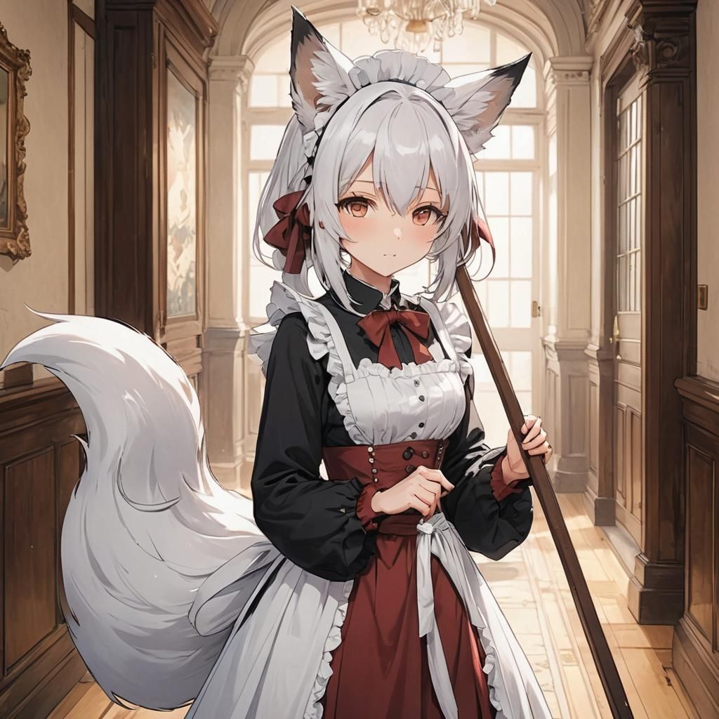 Anime-Inspired Victorian Maid in Kemonomimi Style