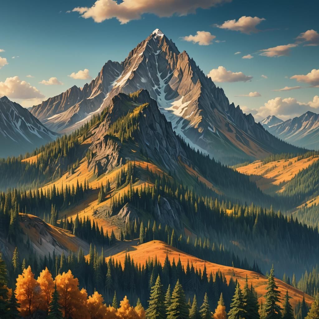 Mount Mazama: Vibrant Digital Matte Painting of Lost Mountai...