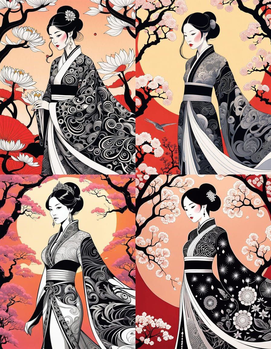 Ethereal Chinese Royalty in Enchanted Botanical Haven