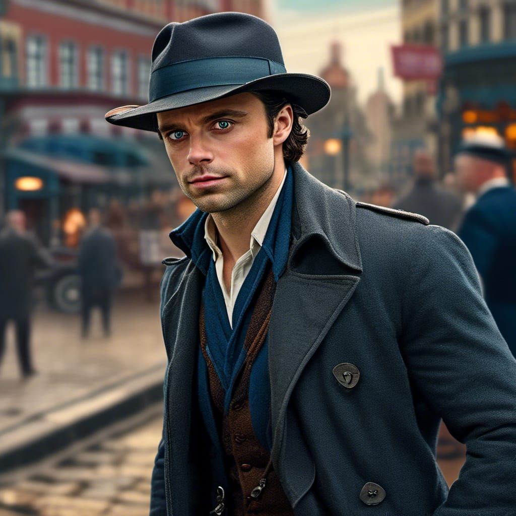 1940s Detective in Dystopian Cityscape