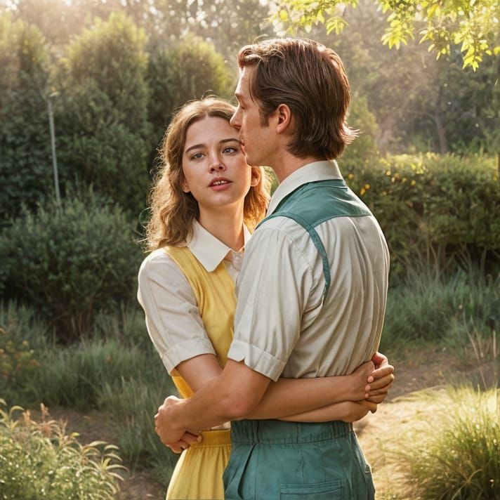 Couple's Joyous Discovery of Love in Retro Style