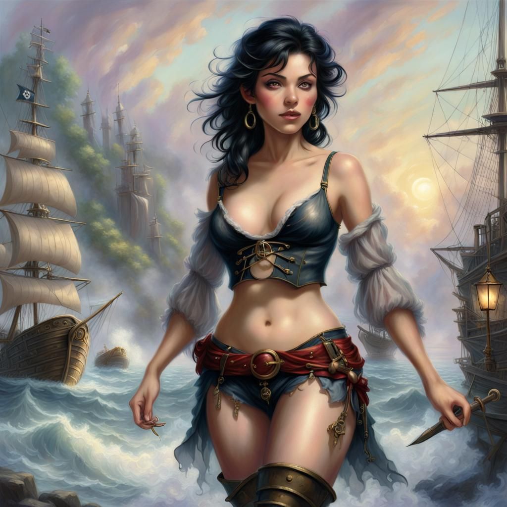 Ethereal Female Pirate in a Fantasy Landscape