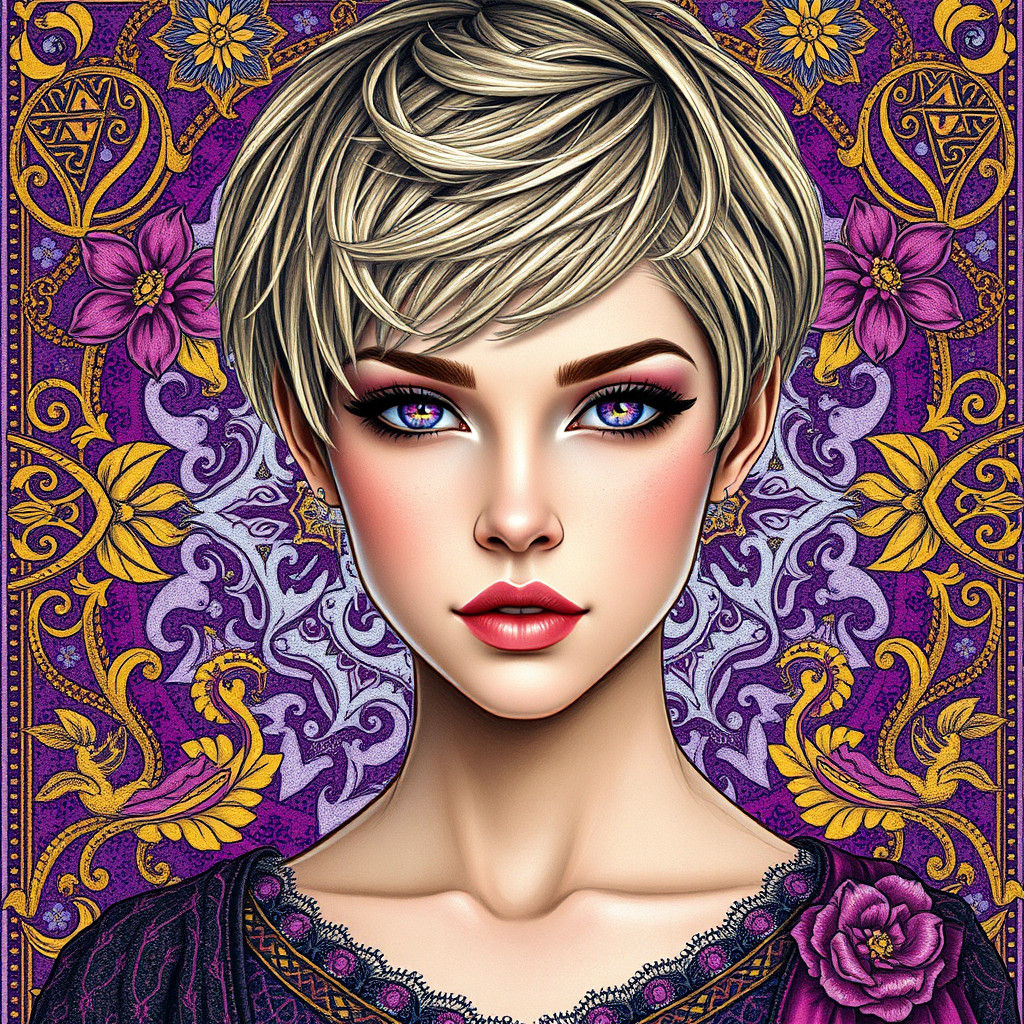 Art Nouveau Woman with Nordic Rune Patterns