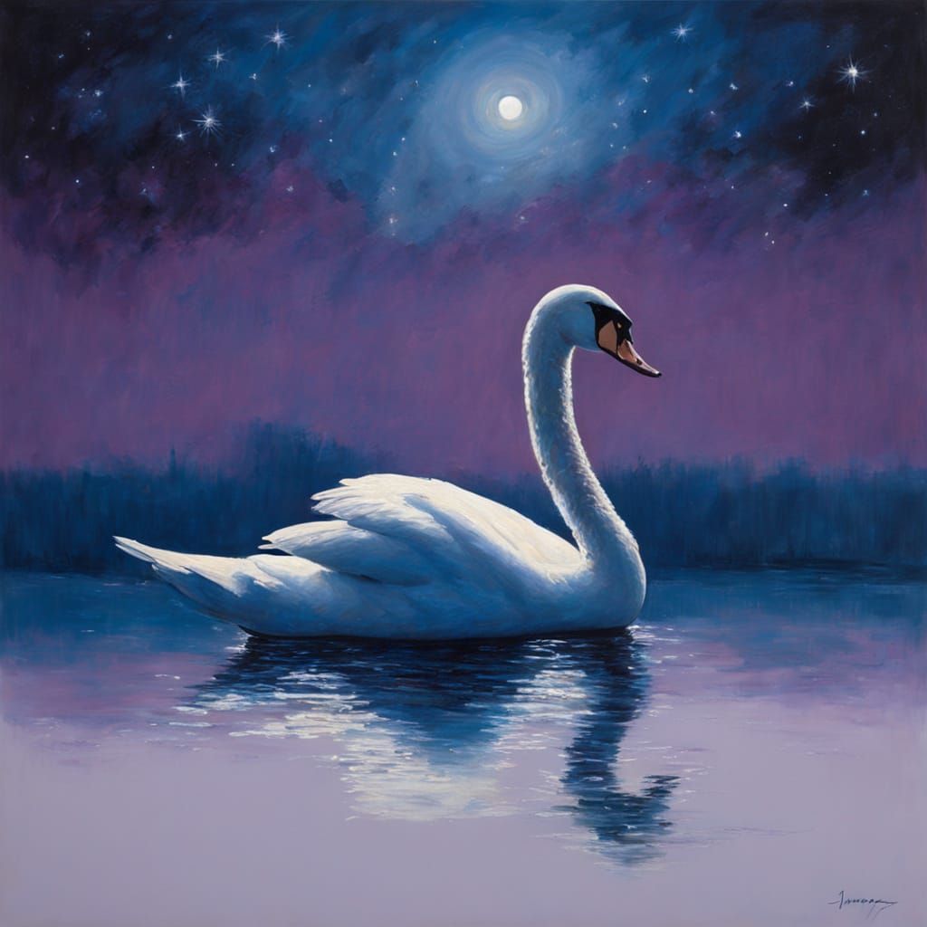 Lone Swan Navigates Starry Night Sky