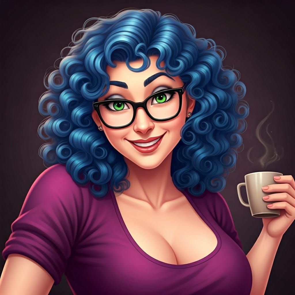 Cartoon Woman with Espresso Cup Portrait