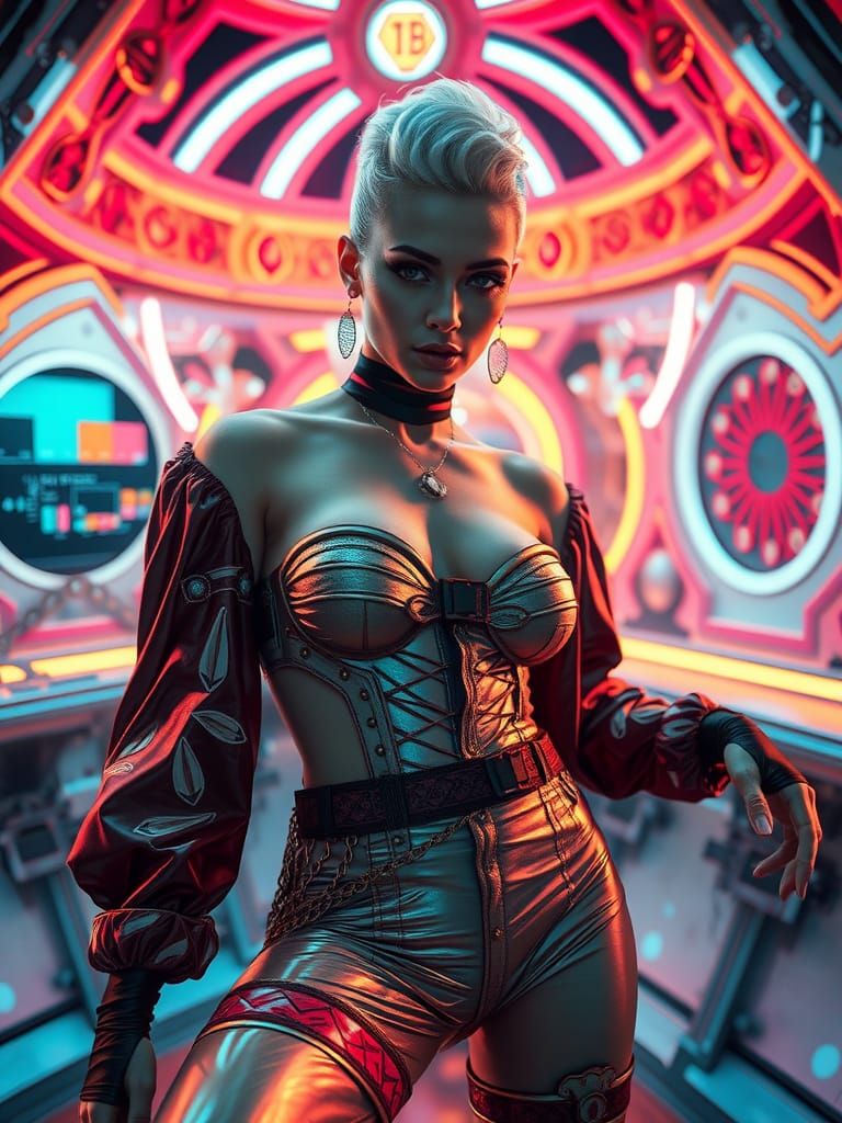 Futuristic Supermodel in Cyberpunk Fashion