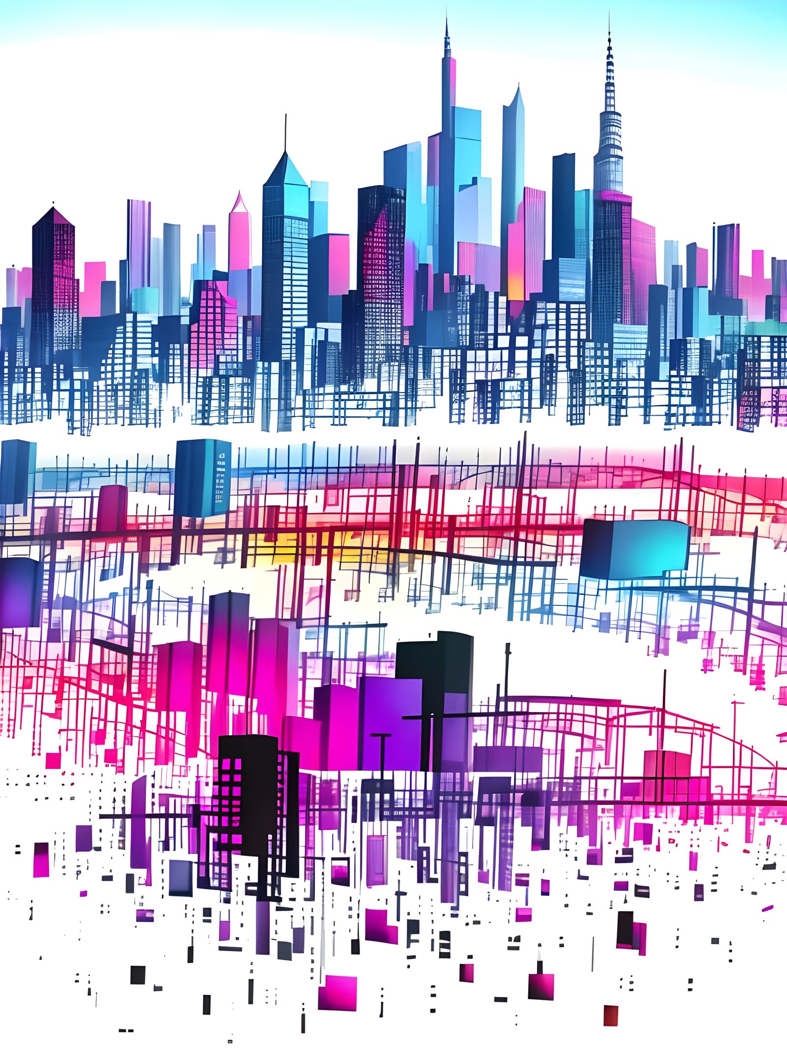 Kaleidoscopic Cityscape in Vibrant Colorfield Style