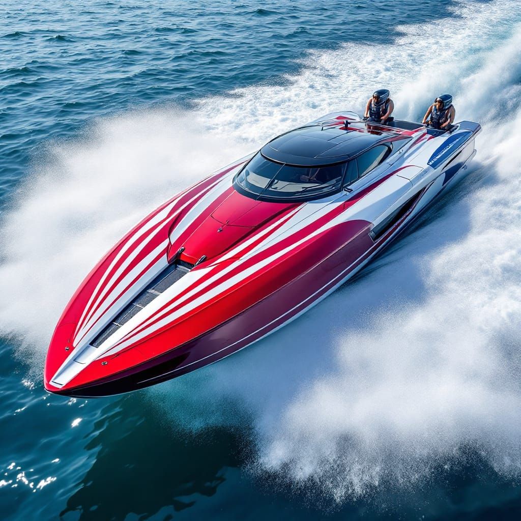 Patriotic Powerboat Races Across Blue Ocean Waves