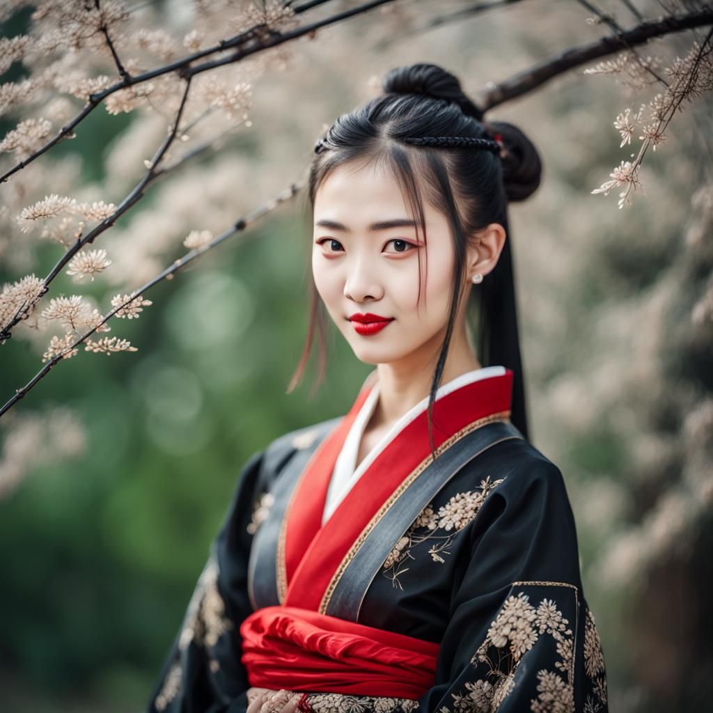 Elegant Chinese Woman in Black Hanfu Portrait