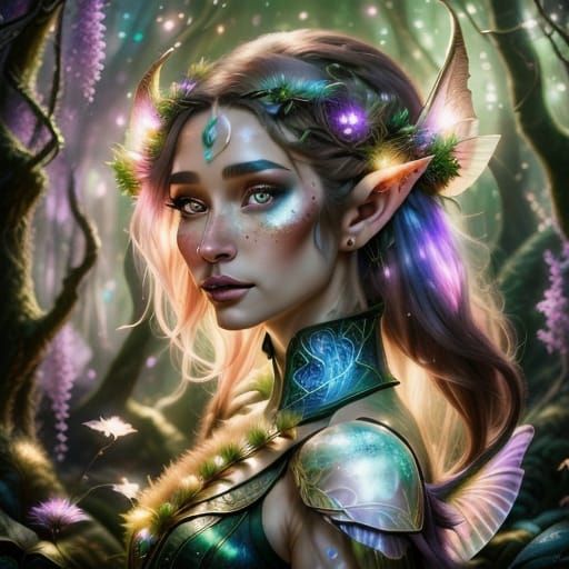 Fantasy Fairies and Elves in Enchanted Forest
